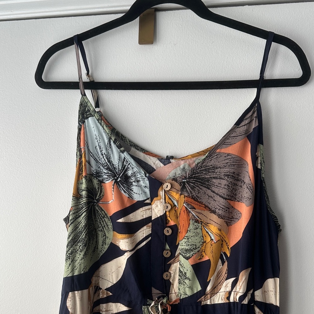 Tropical Floral Button-Front Maxi Dress - Navy & Coral